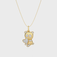 1/8 CT. Charming Cute Bear cub cartoon Lab Created Diamond Pendant/Necklace