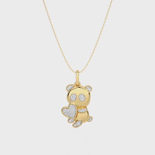 1/8 CT. Charming Cute Bear cub cartoon Lab Created Diamond Pendant/Necklace