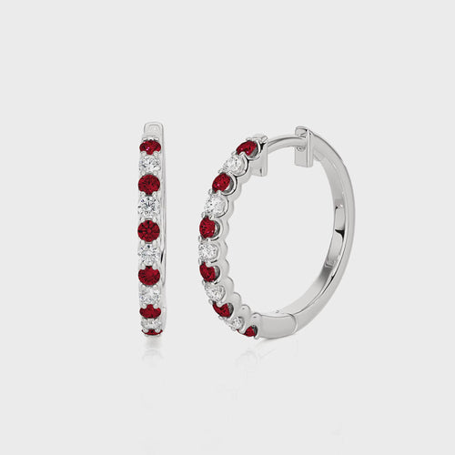 1/2 CT Ruby Diamond Eternity Hoop Earrings