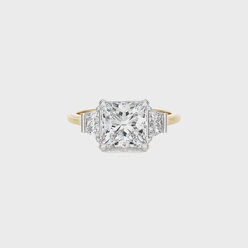 Three Stone Princess and trapezoid Lab Created Diamond Engagement Ring