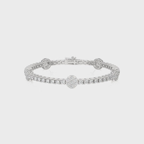 Jewels of Tomorrow Sustainable Lab Grown Diamonds Studded Round Motifs Linked Station/Tennis Bracelet with Clasp Lock in 925 Sterling Silver Size 7 Inch