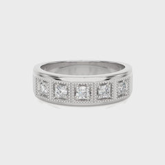 Retro Half Eternity Classic Men's Round Lab Created Diamond Engagement Band Ring