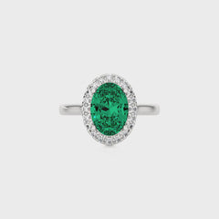 Delicate Oval  Emerald and Natural Diamond Halo Engagement Ring