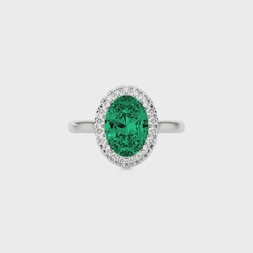 Delicate Oval  Emerald and Natural Diamond Halo Engagement Ring