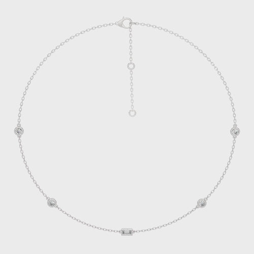 Zenith Baguette and Round Bezel Natural Diamond by the Yard Necklace