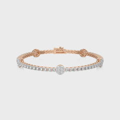 Captivating Cosmos Luster Sustainable Natural Diamonds Studded Round Motifs Linked Gold Station/Tennis Bracelet with Clasp Lock