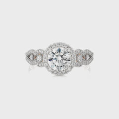 Constellation Swirl Double Split Shank Diamond Bazel and Halo Engagement Ring