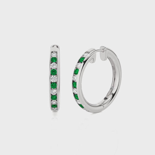 1 CT. Emerald Diamond Eternity Hoop Earrings
