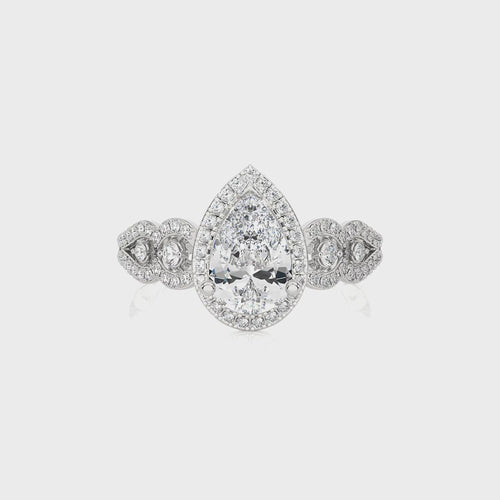 Constellation Swirl Double Split Shank Diamond Bazel and Halo Engagement Ring
