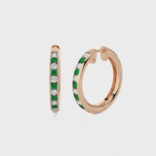 1 CT. Emerald Diamond Eternity Hoop Earrings