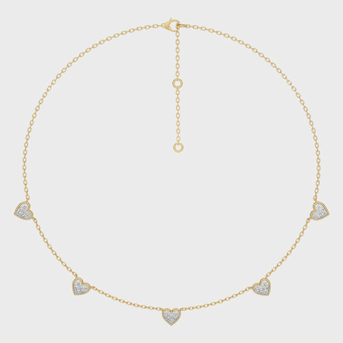 Graceful Heart Shapes Round Natural Diamond by the yard Necklace
