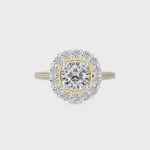 Gerbera Bloom Bazel and Halo Diamond Engagement Ring