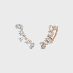 1 1/2 CT. Round,Marquise and Baguette Crawler Earrings