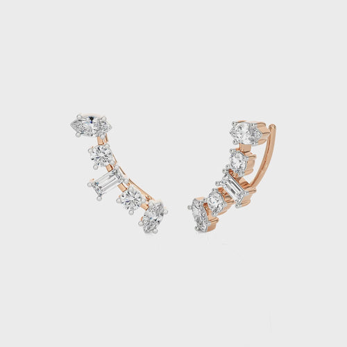 1 1/2 CT. Round,Marquise and Baguette Crawler Earrings