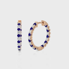 1 CT Sapphire Diamond Inside Out Hoop Earrings