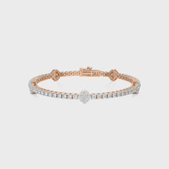 Heirloom Glow Eco-Friendly Natural Diamonds Studded Cushion Shaped Motifs Linked Gold Station/Tennis Bracelet with Clasp Lock