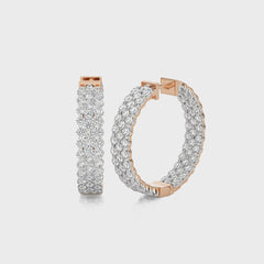 5 CT. Tripple Row Inside Out Natural Hoop Earrings.