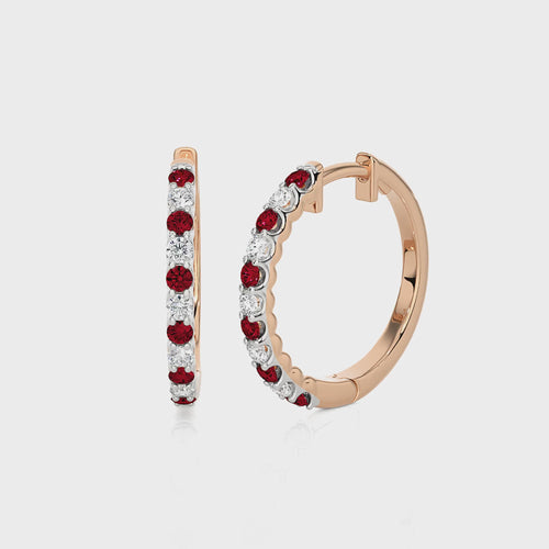 1/2 CT Ruby Diamond Eternity Hoop Earrings