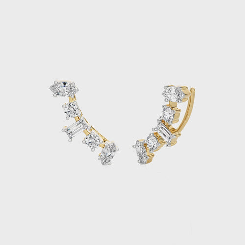 1 1/2 CT. Round,Marquise and Baguette Crawler Earrings