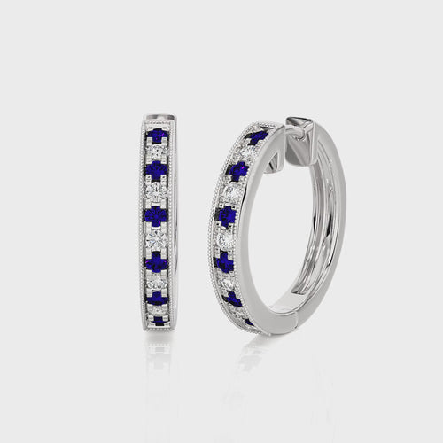 5/8 CT Sapphire Diamond Vintage Hoop Earrings