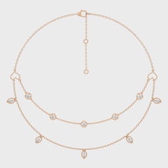 1 CT. Double Layered Five Motifs Marquise and Round Station Necklace