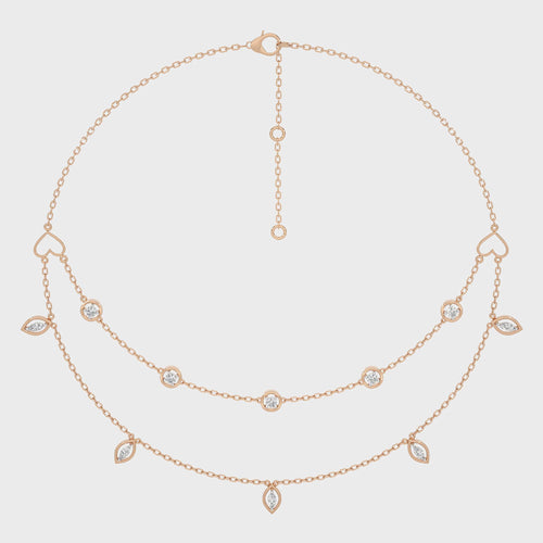 1 CT. Double Layered Five Motifs Marquise and Round Station Necklace