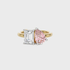 2 1/2 CT. Stylist Toi et Moi Emerald and Pink pear Lab created duo stone Engagement Ring.