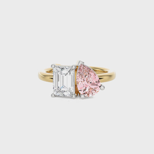 2 1/2 CT. Stylist Toi et Moi Emerald and Pink pear Lab created duo stone Engagement Ring.