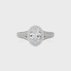Aureola Split Shank Bazel Halo Diamond Engagement Ring