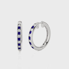 1 CT. Sapphire Diamond Eternity Hoop Earrings