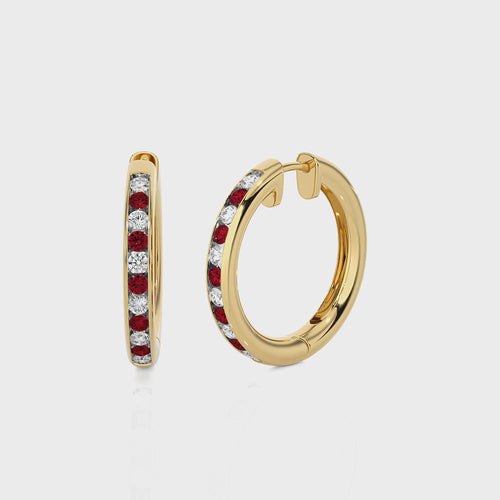 1 CT. Ruby Diamond Eternity Hoop Earrings