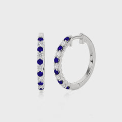 5/8 CT Sapphire Diamond Eternity Hoop Earrings