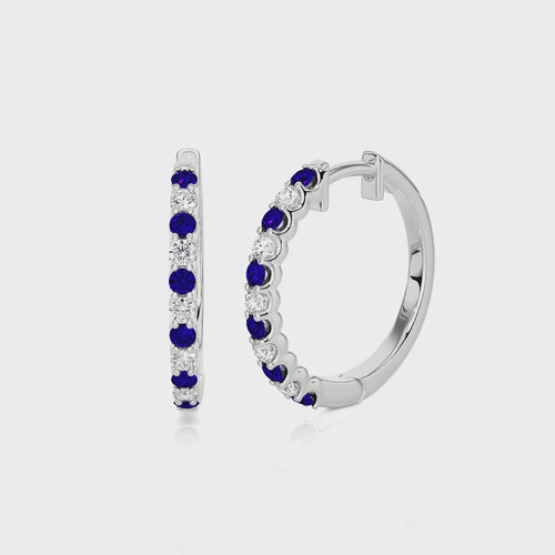 5/8 CT Sapphire Diamond Eternity Hoop Earrings