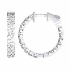 1 1/2 CT. Round Diamond Double Row Hoop Earrings