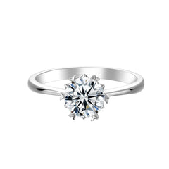 Floral Design Contemporary Round Solitaire Moissanite Engagement Ring in Sterling Silver