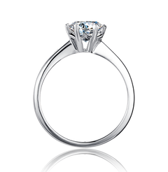 Floral Design Contemporary Round Solitaire Moissanite Engagement Ring in Sterling Silver
