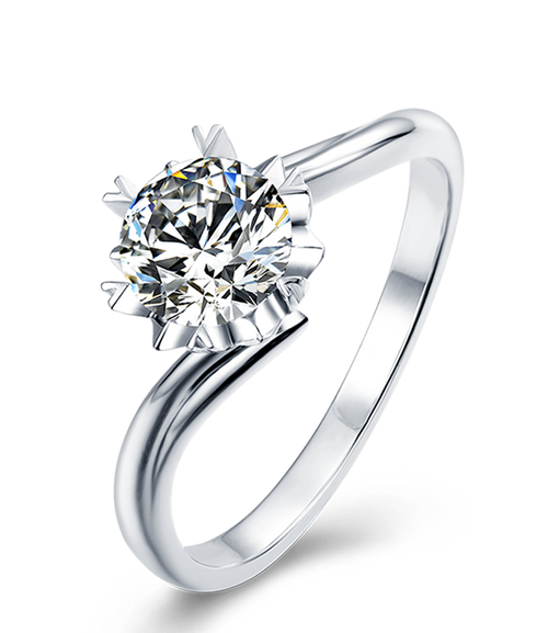 Floral Design Bypass Shank Contemporary Round Solitaire Moissanite Engagement Ring in Sterling Silver