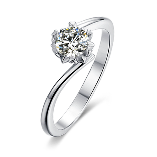 Cathedral Style Round Solitaire Moissanite Twist By-pass Shank Embellished Prong Engagement Ring in Sterling Silver