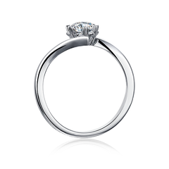 Cathedral Style Round Solitaire Moissanite Twist By-pass Shank Embellished Prong Engagement Ring in Sterling Silver