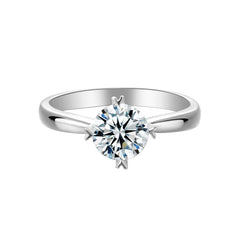 Gleaming Six Prong Set Round Moissanite Solitaire Engagement Ring in Sterling Silver