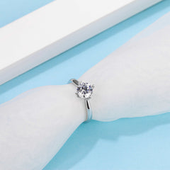 Gleaming Six Prong Set Round Moissanite Solitaire Engagement Ring in Sterling Silver