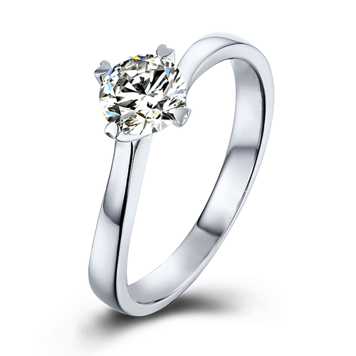 Tulip Style Round Solitaire Moissanite Twist By-pass Shank Embellished Prong Engagement Ring in Sterling Silver
