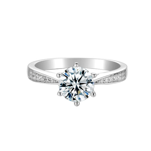 Eternal Radiance Solitaire Round Moissanite Engagement Ring on Sterling Silver with Side Studded Shank