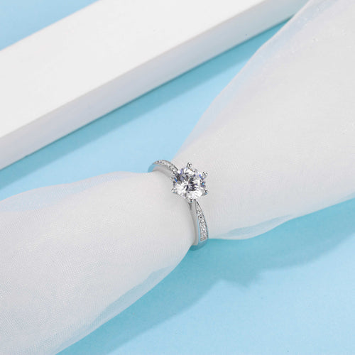 Eternal Radiance Solitaire Round Moissanite Engagement Ring on Sterling Silver with Side Studded Shank