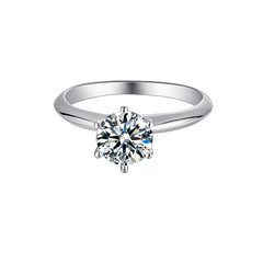 Classic Round Moissanite Six-Prong Set Solitaire Engagement Ring in Sterling Silver