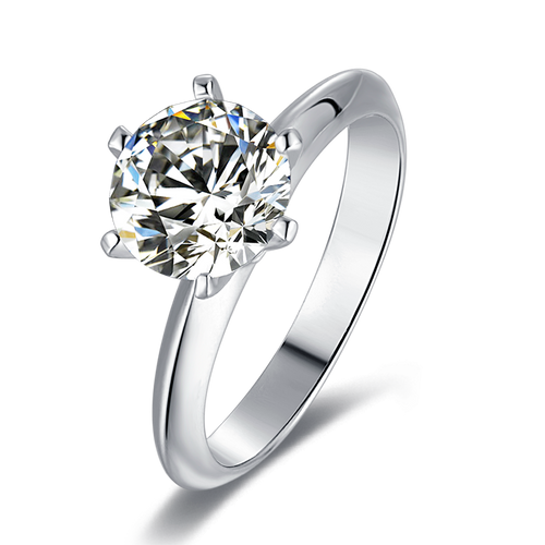 Classic Round Moissanite Six-Prong Set Solitaire Engagement Ring in Sterling Silver