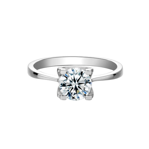 Pure Brilliance Solitaire Round Moissanite Floral Top Design Engagement Ring in Sterling Silver