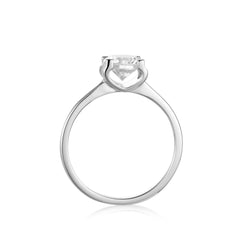 Pure Brilliance Solitaire Round Moissanite Floral Top Design Engagement Ring in Sterling Silver
