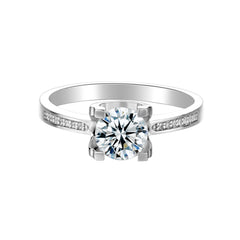Classic Graceful Solace Round Moissanite Solitaire Engagement Ring in Sterling Silver with Studded shank