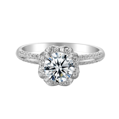 Pinnacle Perfection Diamond Prestige Round Moissanite Solitaire Engagement Ring in Sterling Silver